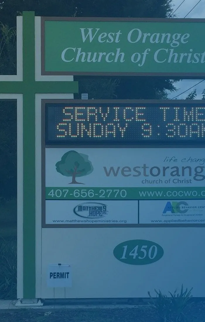 West Orange Church of Christ monument sign with LED message board
